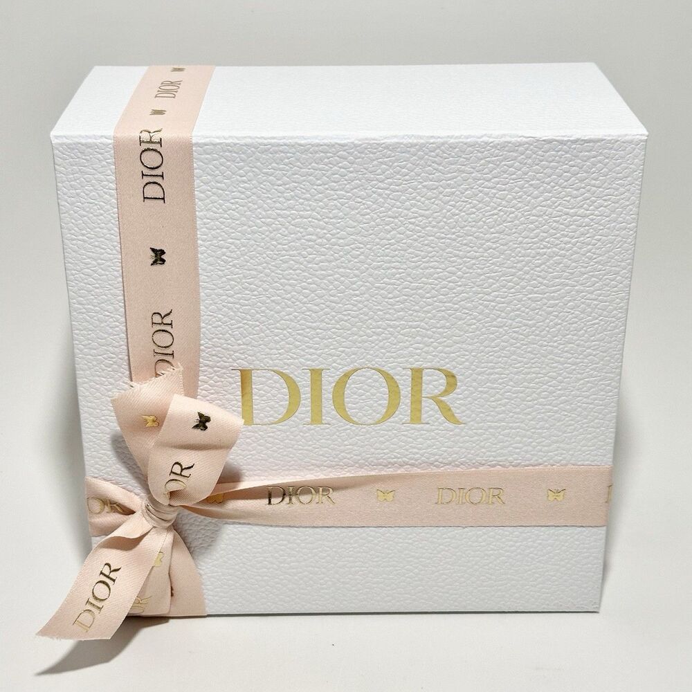 Dior Empty White Gift Box 9"x9”x4.5” with Tissue, Pink Ribbon, Envelope Medium